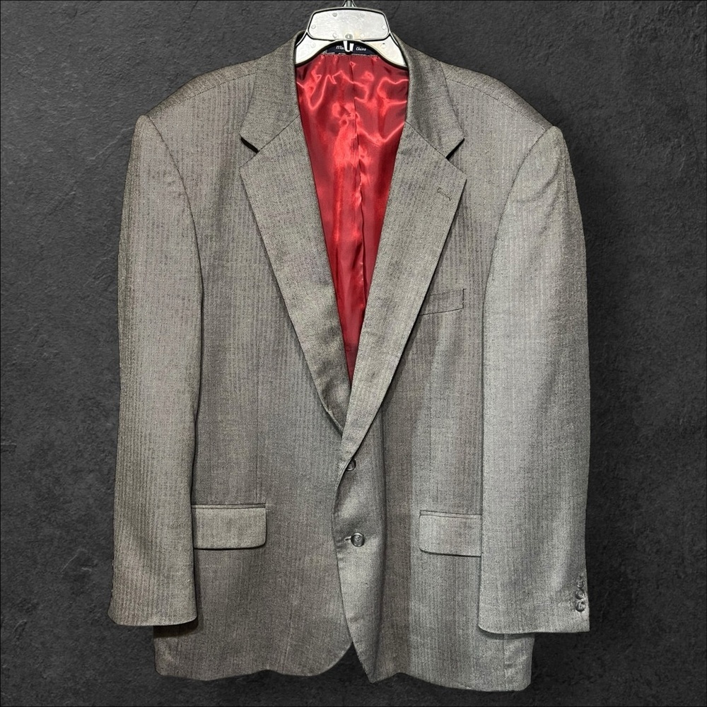 Alan Flusser Gray Herringbone Tweed Blazer 48R Silk Worsted Wool Sport Coat